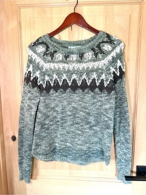 Maurices Shimmery Fair Isle Crewneck Sweater Gray White